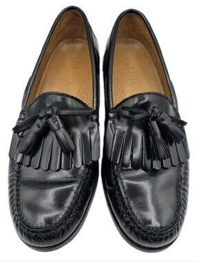 COLE HAAN Mens Pinch Tassel Loafer Shoes Black Leather Slip On Size 9 Preppy
